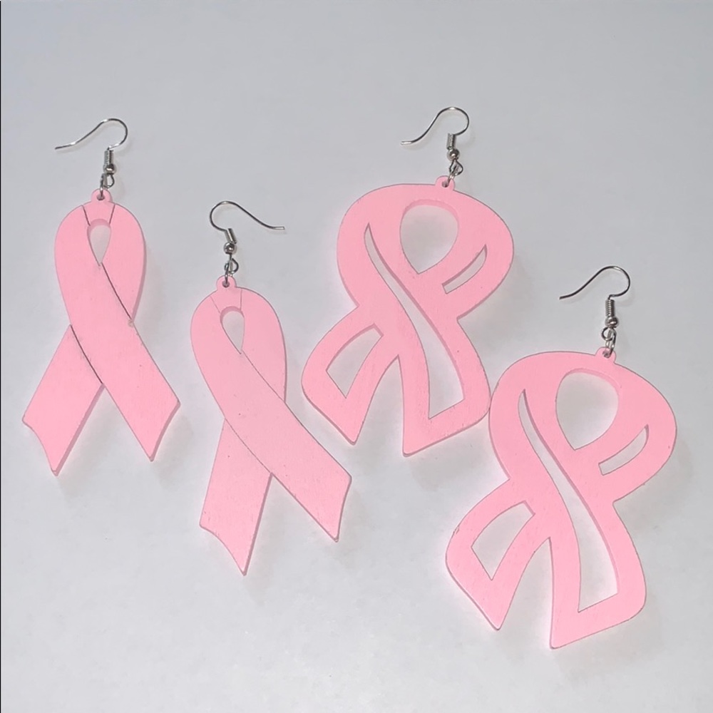 Breast cancer awareness wooden earrings!